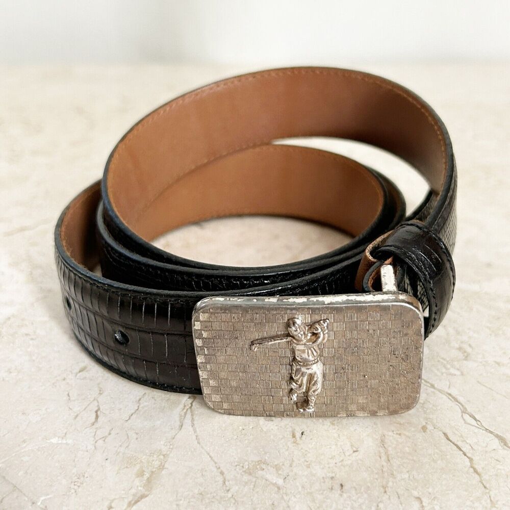 Men's Black Leather Golf Buckle Belt
